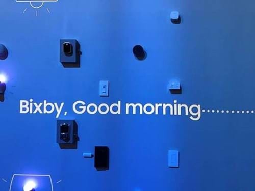 Bright blue wall with Bixby good morning