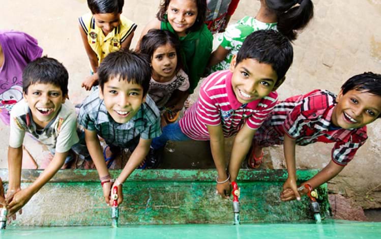 Children using clean water
