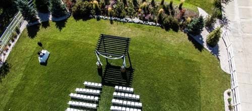 Aerial drone picture of a wedding