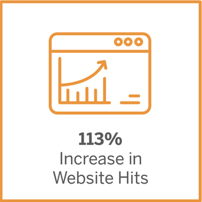 113% increase in website hits